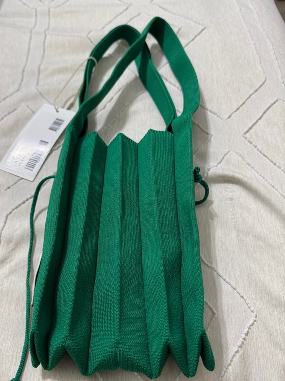 Emerald Pleated Knit Crossbody Bag with Wide Strap